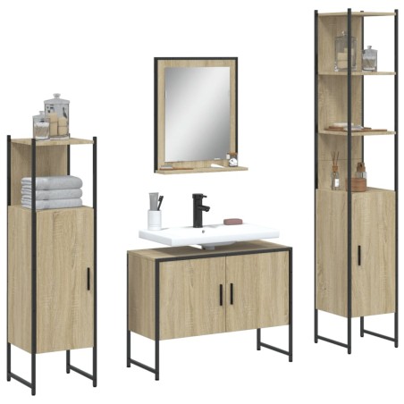 vidaXL Juego de muebles de baño 4 pzas madera ingeniería roble Sonoma
