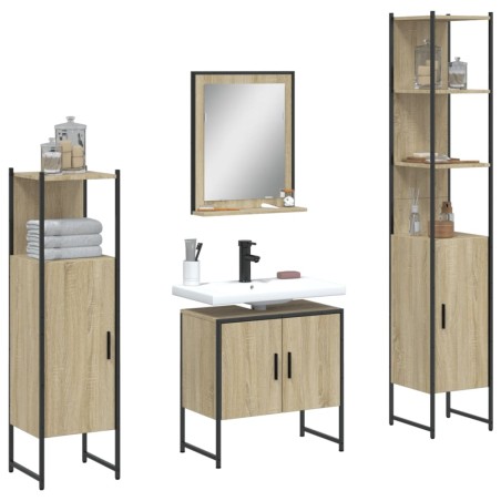 vidaXL Juego de muebles de baño 4 pzas madera ingeniería roble Sonoma