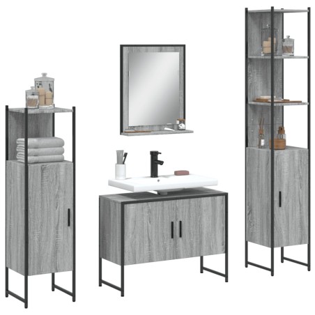 vidaXL Set de armario de baño 4 pzas madera contrachapada gris sonoma