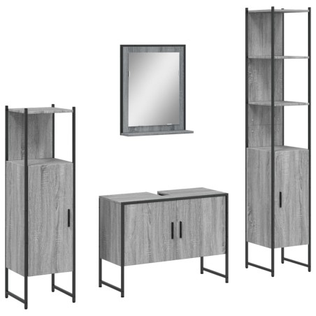 vidaXL Set de armario de baño 4 pzas madera contrachapada gris sonoma