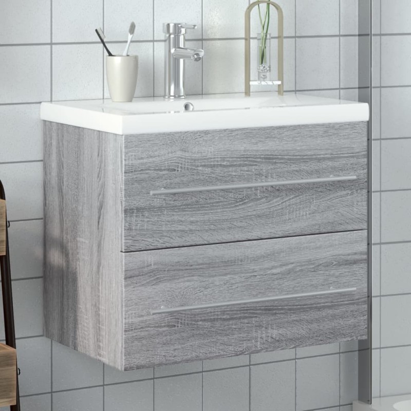vidaXL Mueble de baño con lavabo integrado gris Sonoma vidaXL Mueble de baño con lavabo integrado gris Sonoma