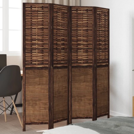vidaXL Biombo separador de 4 paneles madera paulownia marrón oscuro