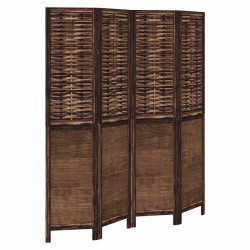 vidaXL Biombo separador de 4 paneles madera paulownia marrón oscuro