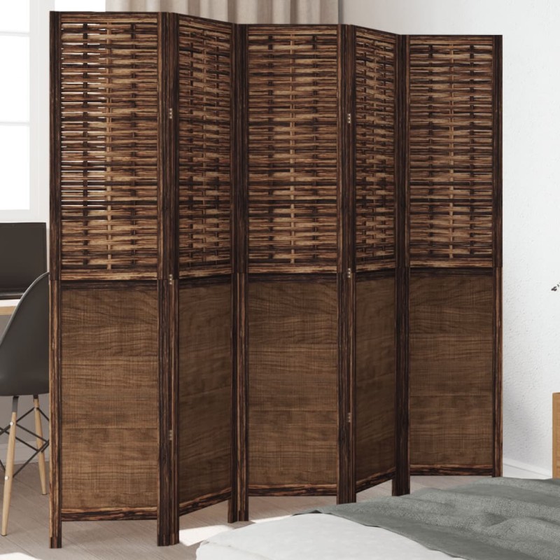 vidaXL Biombo separador de 5 paneles madera paulownia marrón oscuro vidaXL Biombo separador de 5 paneles madera paulownia marrón oscuro