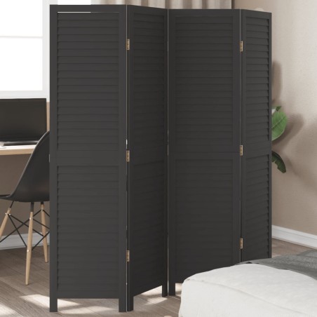vidaXL Biombo separador de 4 paneles madera maciza Paulownia negro
