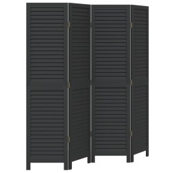 vidaXL Biombo separador de 4 paneles madera maciza Paulownia negro