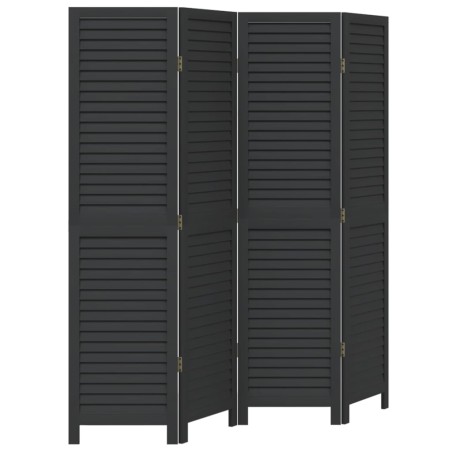 vidaXL Biombo separador de 4 paneles madera maciza Paulownia negro
