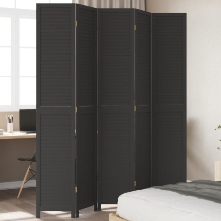 vidaXL Biombo separador de 5 paneles madera maciza Paulownia negro