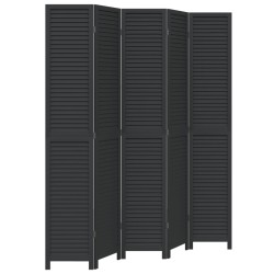vidaXL Biombo separador de 5 paneles madera maciza Paulownia negro