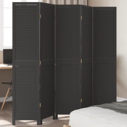 vidaXL Biombo separador de 5 paneles madera maciza Paulownia negro