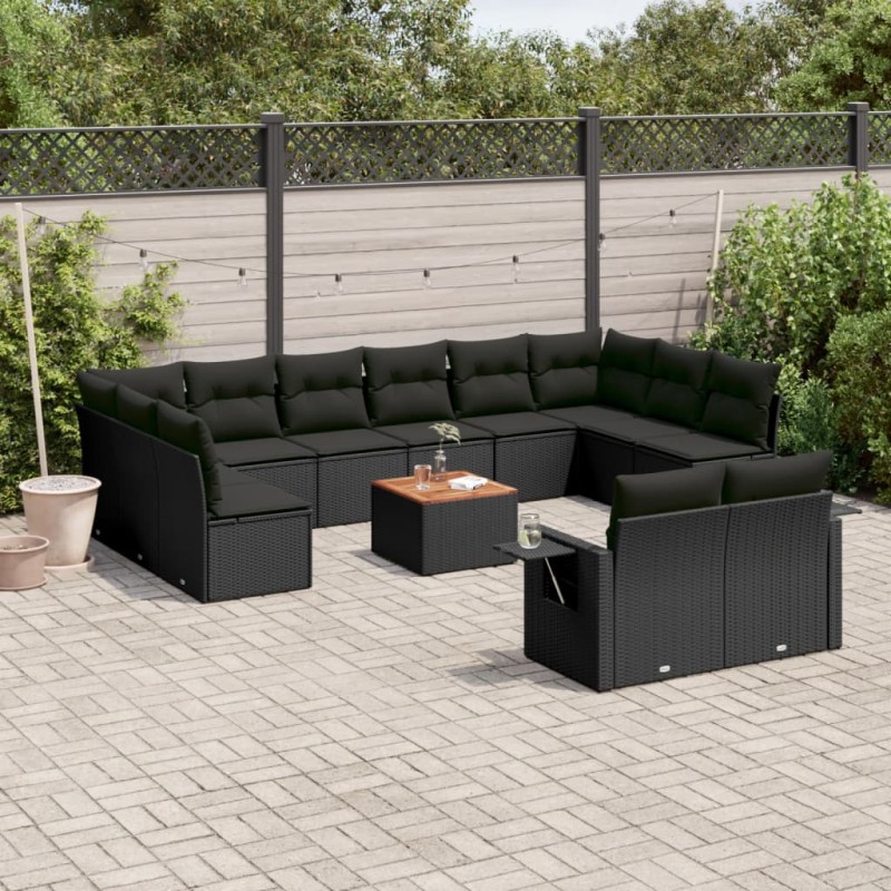 vidaXL Set de sofás de jardín y cojines 13 pzas ratán sintético negro vidaXL Set de sofás de jardín y cojines 13 pzas ratán sintético negro