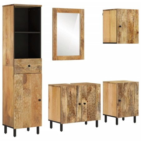 vidaXL Conjunto de armarios de baño 5 piezas madera maciza de mango