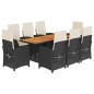 vidaXL Set de comedor de jardín 9 pzas y cojines ratán sintético negro