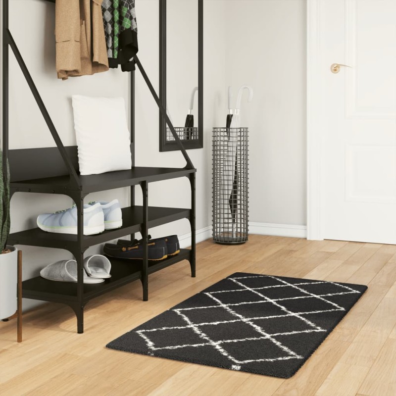 vidaXL Alfombra de pelo largo moderna negro y crema 60x110 cm vidaXL Alfombra de pelo largo moderna negro y crema 60x110 cm