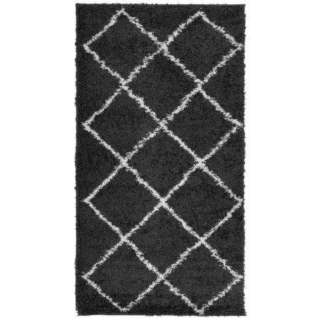 vidaXL Alfombra de pelo largo moderna negro y crema 60x110 cm