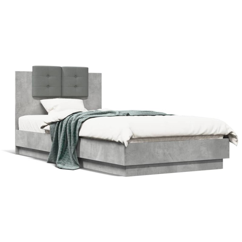 vidaXL Cama con cabecero madera de ingeniería gris hormigón 90x190 cm vidaXL Cama con cabecero madera de ingeniería gris hormigón 90x190 cm