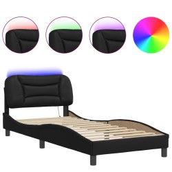 vidaXL Estructura de cama con luz LED cuero sintético negro 90x190 cm
