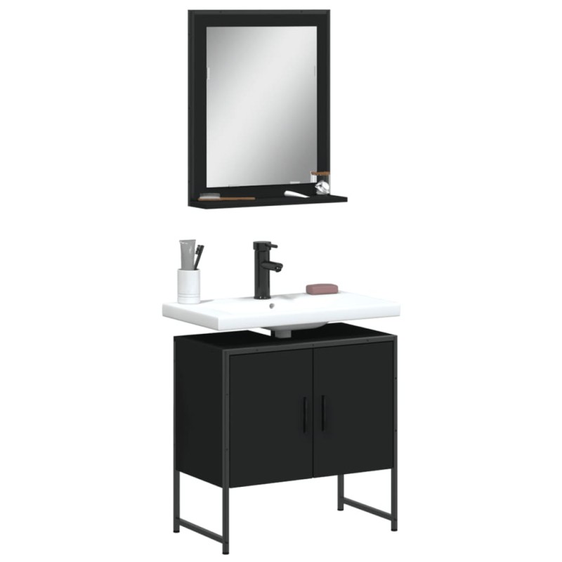 vidaXL Juego de muebles de baño 2 pzas madera de ingeniería negro vidaXL Juego de muebles de baño 2 pzas madera de ingeniería negro