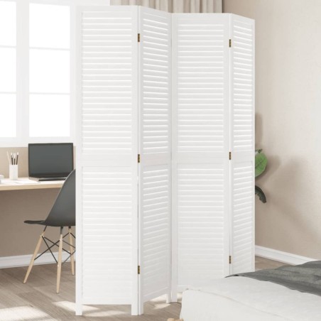 vidaXL Biombo separador de 4 paneles madera maciza Paulownia blanco