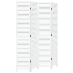 vidaXL Biombo separador de 4 paneles madera maciza Paulownia blanco