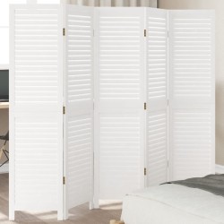 vidaXL Biombo separador de 5 paneles madera maciza Paulownia blanco