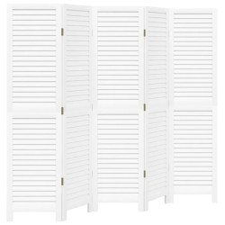 vidaXL Biombo separador de 5 paneles madera maciza Paulownia blanco