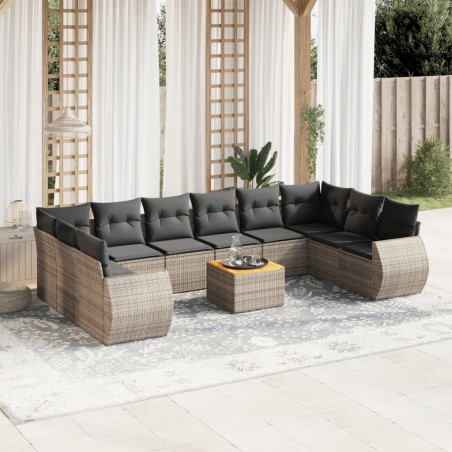 vidaXL Set de sofás de jardín 11 pzas y cojines ratán sintético gris