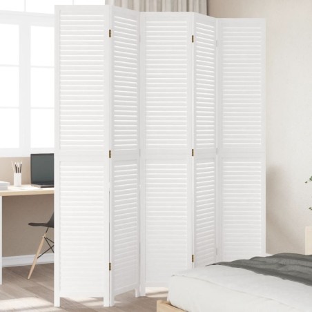 vidaXL Biombo separador de 5 paneles madera maciza Paulownia blanco