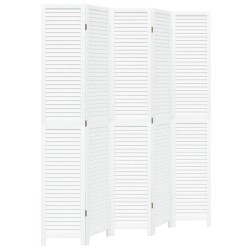 vidaXL Biombo separador de 5 paneles madera maciza Paulownia blanco