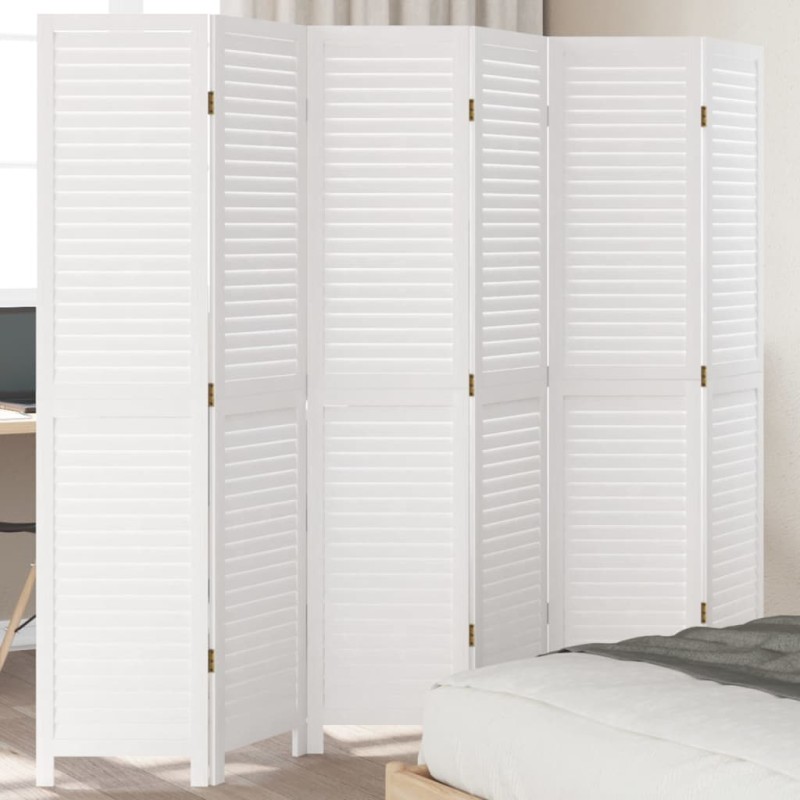 vidaXL Biombo separador de 6 paneles madera maciza Paulownia blanco vidaXL Biombo separador de 6 paneles madera maciza Paulownia blanco
