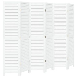 vidaXL Biombo separador de 6 paneles madera maciza Paulownia blanco