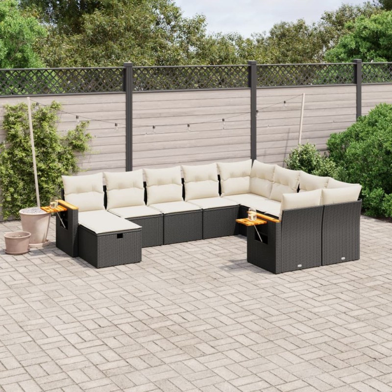 vidaXL Set de sofás de jardín 10 pzas cojines ratán sintético negro vidaXL Set de sofás de jardín 10 pzas cojines ratán sintético negro