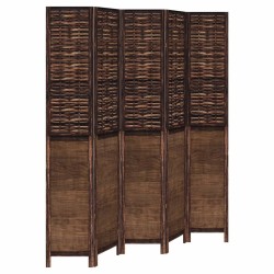 vidaXL Biombo separador de 5 paneles madera paulownia marrón oscuro