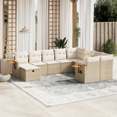 vidaXL Juego de sofás jardín con cojines beige 10 pzas ratán sintético