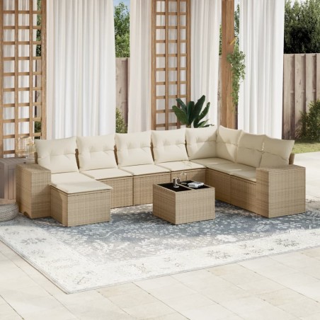 vidaXL Set de sofás de jardín 9 pzas con cojines ratán sintético beige