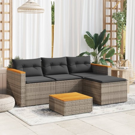 vidaXL Set de sofá de jardín 3 pzas y cojines ratán sintético gris