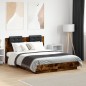 vidaXL Estructura cama con cabecero luces LED roble ahumado 135x190 cm vidaXL Estructura cama con cabecero luces LED roble ahumado 135x190 cm