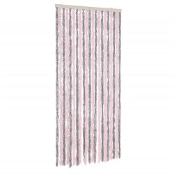 vidaXL Cortina antimoscas chenilla gris plateado y rosa 100x200 cm