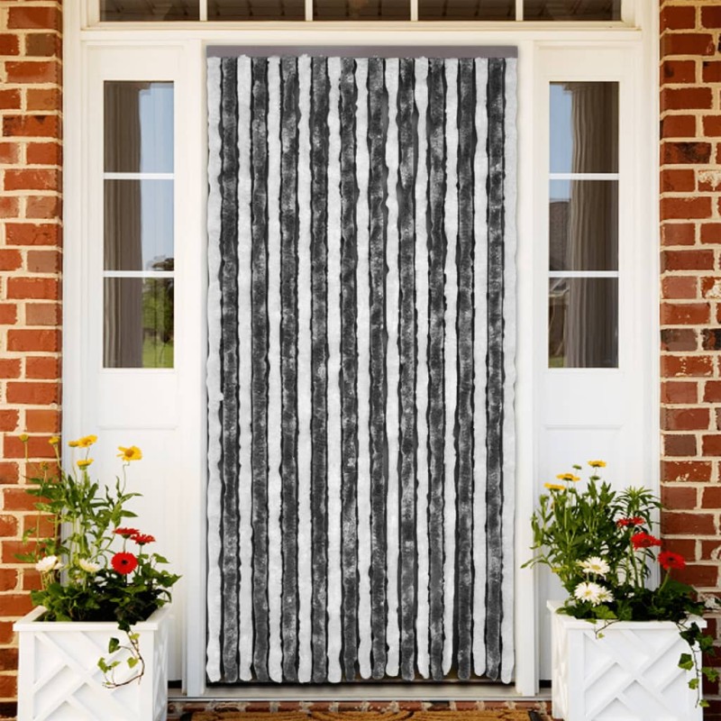 vidaXL Cortina antimoscas chenilla gris y blanco 100x230 cm