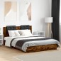 vidaXL Estructura de cama cabecero luces LED roble ahumado 140x200 cm vidaXL Estructura de cama cabecero luces LED roble ahumado 140x200 cm