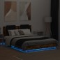vidaXL Estructura de cama cabecero luces LED roble ahumado 140x200 cm vidaXL Estructura de cama cabecero luces LED roble ahumado 140x200 cm