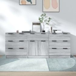 vidaXL Aparador de 3 piezas madera contrachapada gris Sonoma
