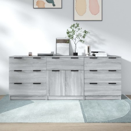 vidaXL Aparador de 3 piezas madera contrachapada gris Sonoma