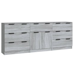 vidaXL Aparador de 3 piezas madera contrachapada gris Sonoma