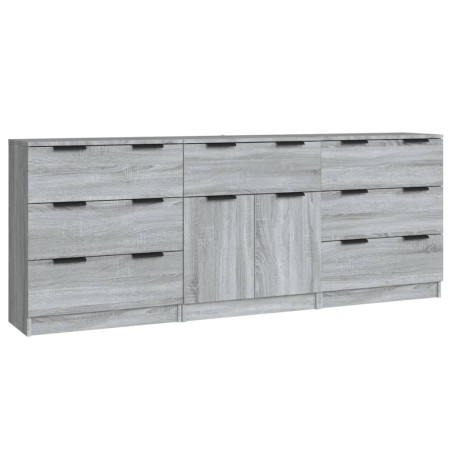vidaXL Aparador de 3 piezas madera contrachapada gris Sonoma