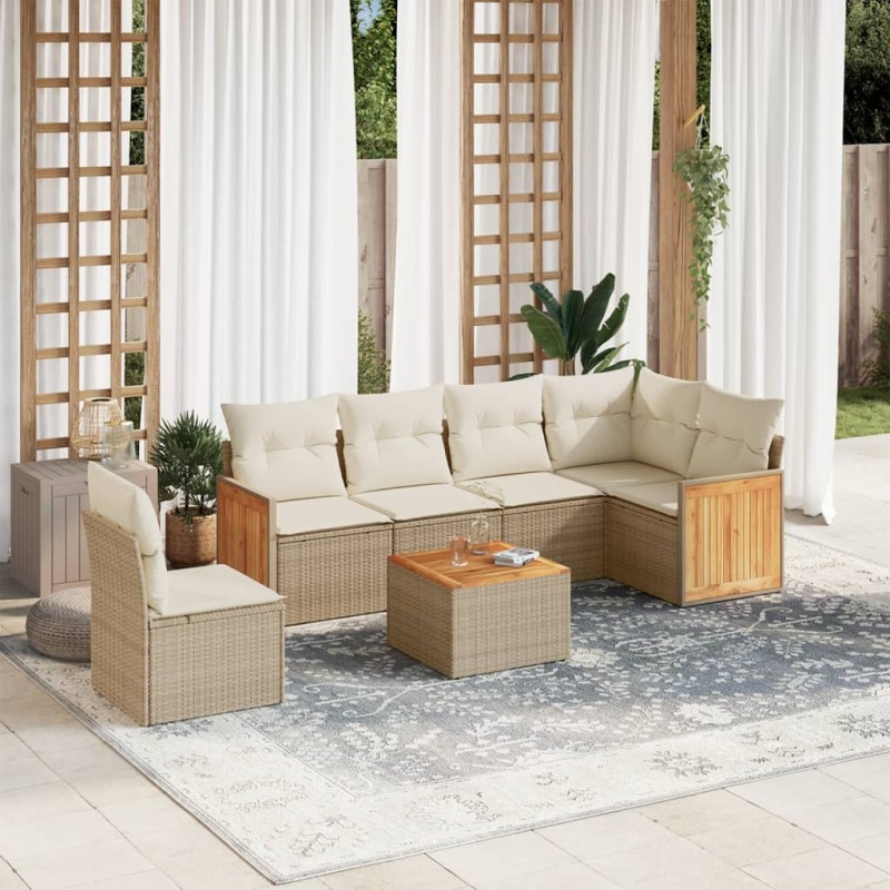 vidaXL Set sofás de jardín 7 piezas y cojines ratán sintético beige vidaXL Set sofás de jardín 7 piezas y cojines ratán sintético beige