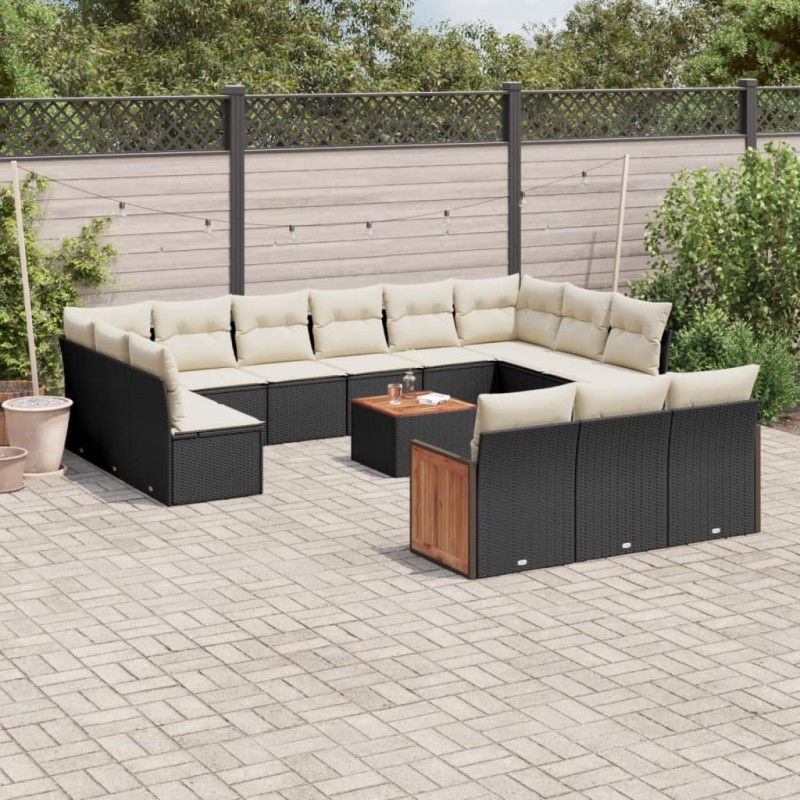 vidaXL Set de sofás de jardín y cojines 14 pzas ratán sintético negro vidaXL Set de sofás de jardín y cojines 14 pzas ratán sintético negro