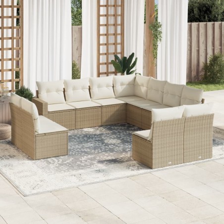 vidaXL Set de sofás de jardín 11pzas con cojines ratán sintético beige