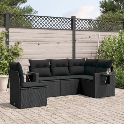 vidaXL Set de muebles de jardín 5 pzas y cojines ratán sintético negro