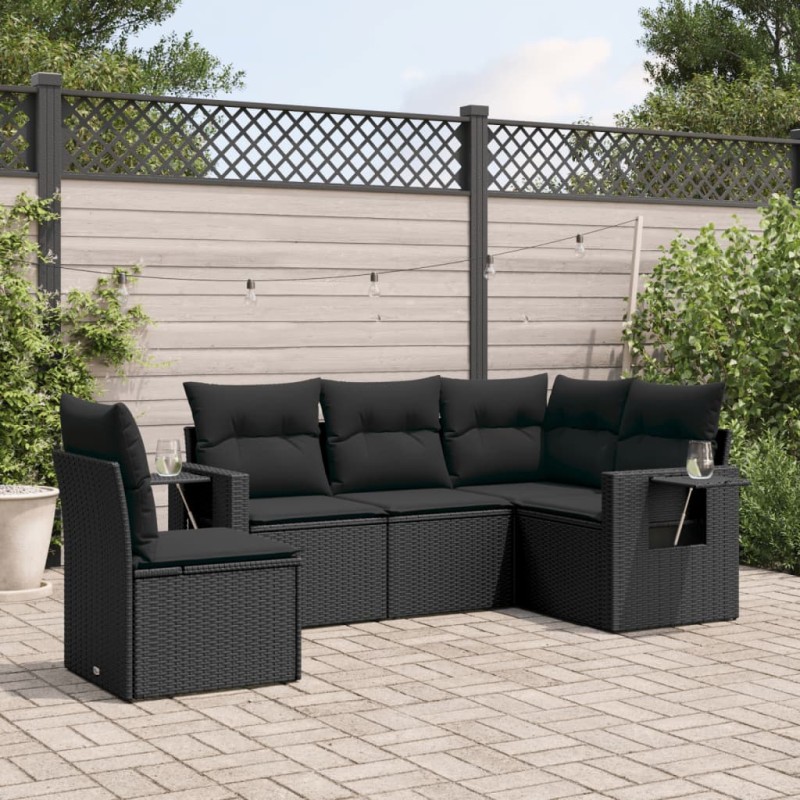 vidaXL Set de muebles de jardín 5 pzas y cojines ratán sintético negro vidaXL Set de muebles de jardín 5 pzas y cojines ratán sintético negro